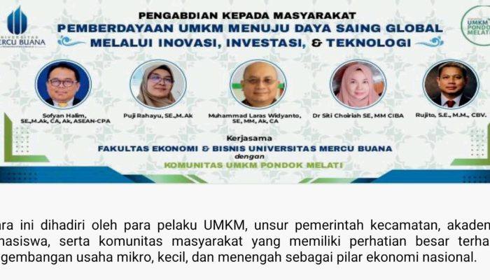 Dorong Daya Saing Global melalui Inovasi, Investasi, dan Teknologi, Dosen FEB UMB bersama Komunitas UMKM Pondok Melati menggelar Pengabdian kepada Masyarakat