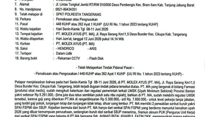 Perusak Pintu Gerbang Pabrik PT Molex Ayus Cikupa ke Polisi