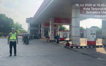 Sat Lantas Polres Tanjung Balai Patroli di Sejumlah SPBU